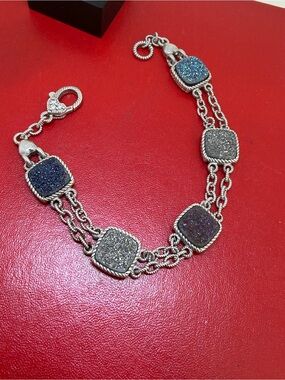 Judith Ripka Multi-Stone Drusy Quartz Sterling Double Link Bracelet